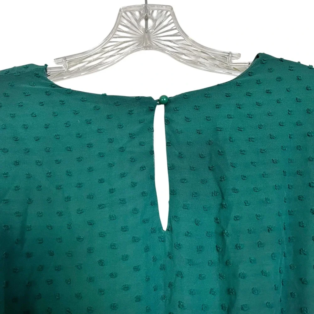 Honey & Rosie Green Swiss Dot Tiered Ruffle Long Sleeve V Neck Dress Size M‎
